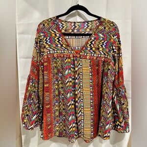 Fig & Flower Multicolor Boho Women Top Size Large - 28” Length